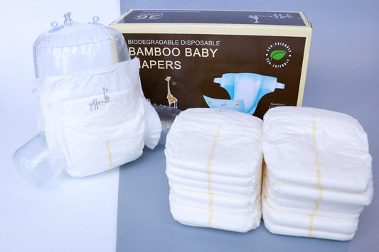 Stack of Geffen On the Go 100% biodegradable Bamboo Diapers