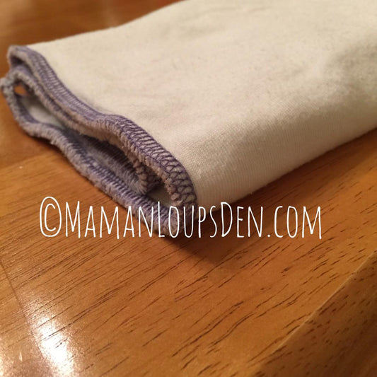 Geffen Baby Cotton Jersey Hemp prefold Pad folded to show how trim geffen baby prefolds are.