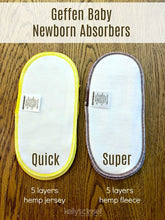 Newborn Quick Absorbers Diaper Insert. 5 layers of hemp jersey or hemp fleece in the quick absorbers and super absorbers.
