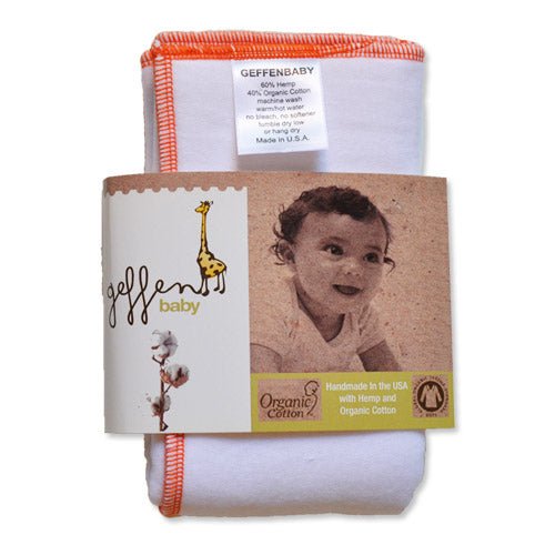 Super Absorbent Geffen Baby Fleece Cloth Diaper Prefolds - Size Extra Small with orange trim, 60% hemp / 40% organic cotton 