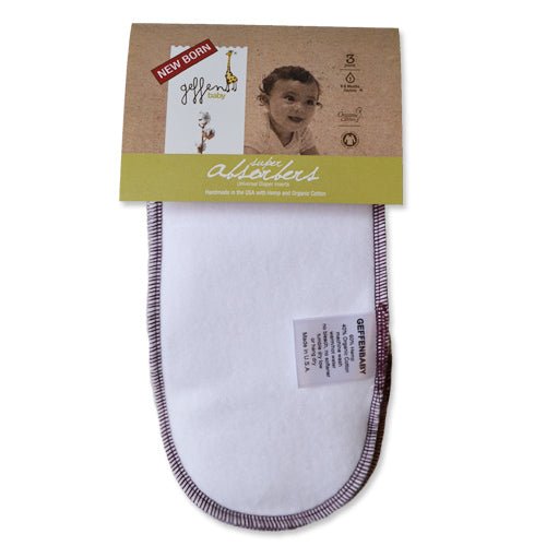 Geffen Baby Super Absorbers Newborn. 5 layers of 60% hemp / 40% organic cotton. Perfect for newborn diapers or as a reusable booster in larger sized cloth diapers.