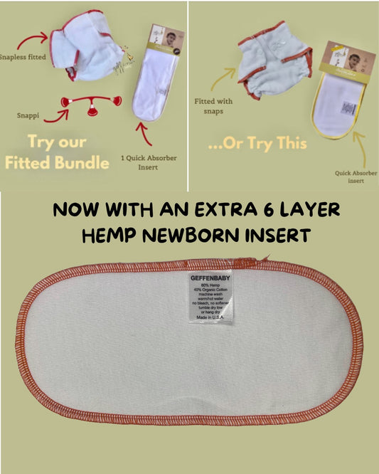 Fitted Cloth Diaper Bundle | Includes Cotton Fitted, Snappi, &  2 Additional Inserts