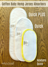 Photo comparing Geffen Baby Newborn cloth diaper absorber inserts. 5 layers of hemp jersey  in the quick absorbers insert