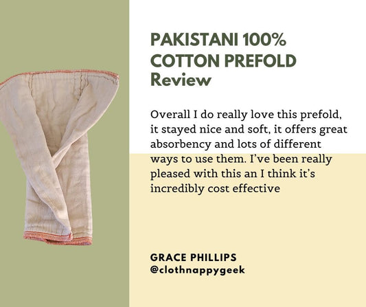 Review from Grace Phillips of the cloth nappy geek of the 100% cotton prefold