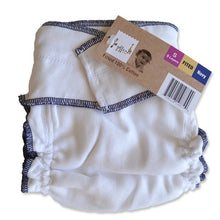 Photo of a Geffen Baby Fitted Cloth Diaper without snaps, size S with navy trim 100% natural cotton