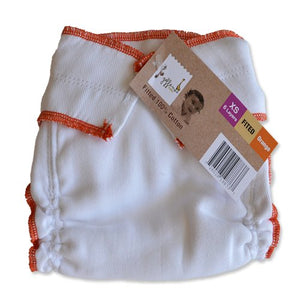 Photo of a Geffen Baby Fitted Cloth Diaper without snaps, size xs with orange trim 100% natural cotton